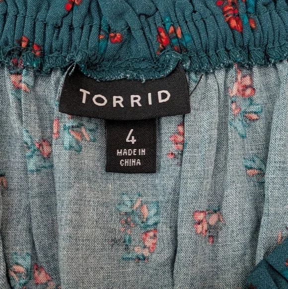 Torrid Green Floral Challis Off The Shoulder Midi Dress Size 4X Spring Pockets - Picture 2 of 12